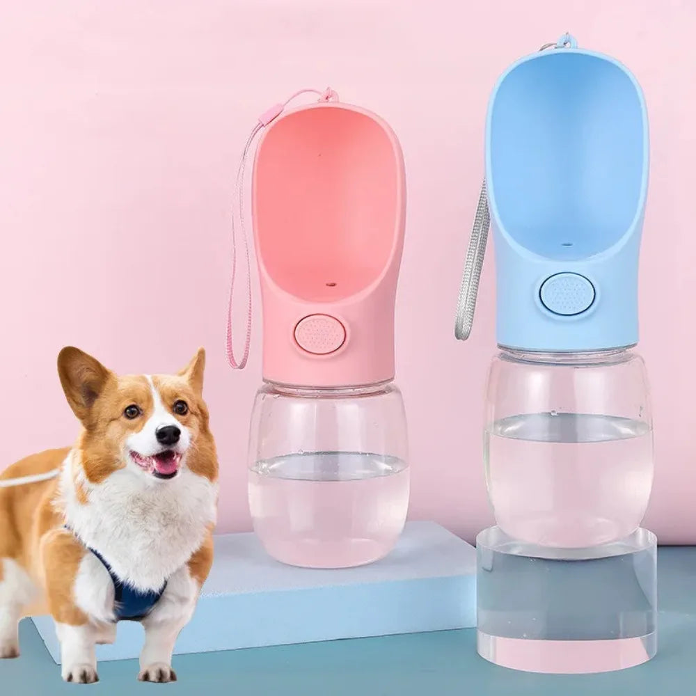 Showlu Portable Glass Dog Water Bottle with leakproof outdoor pet bowl for convenient hydration during walks and outdoor activities.