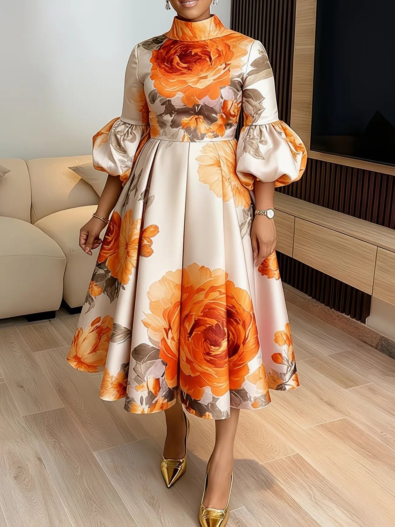 Elegant Dress Women for Wedding Party Summer African Half Sleeve Polyester Wedding Printing Midi Dress Dashiki Africa Clothing