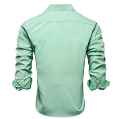 Hi-Tie Plain Solid Silk Men's Shirts Long Sleeve Lapel Dress Suit Shirt Blouse Wedding Business Blue Mint Pink Purple Green Gray