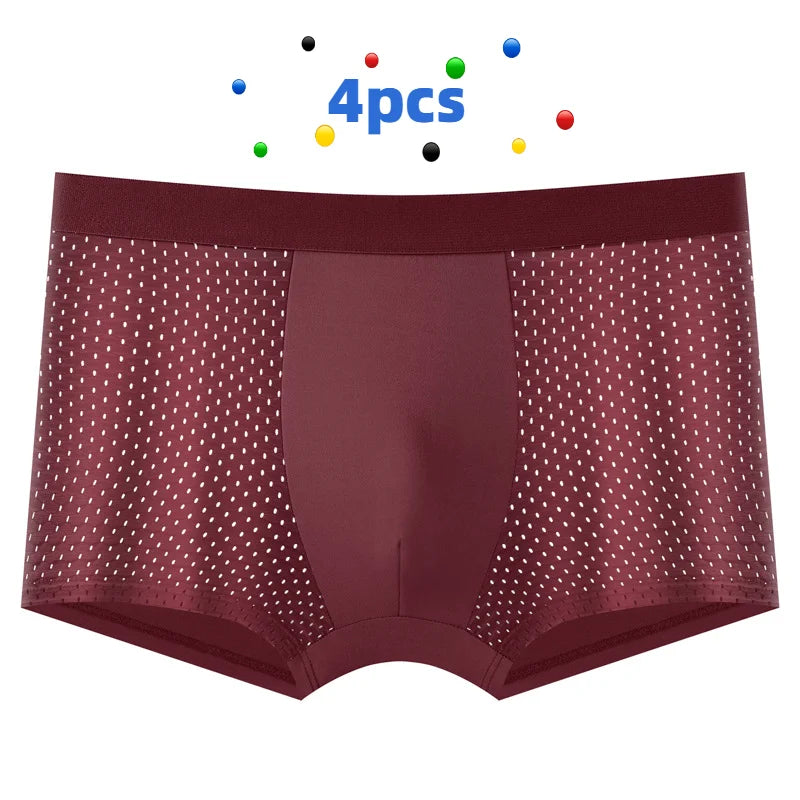 Showlu men's breathable mesh boxer shorts in a 4-pack, solid colors, lightweight and comfortable men's underwear.