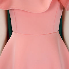 Elegant Party Dresses Women Round Neck Ruffles Sleeve High Waisted A Line Pleated Mid Calf Luxury Female Birthday Dinner Dress