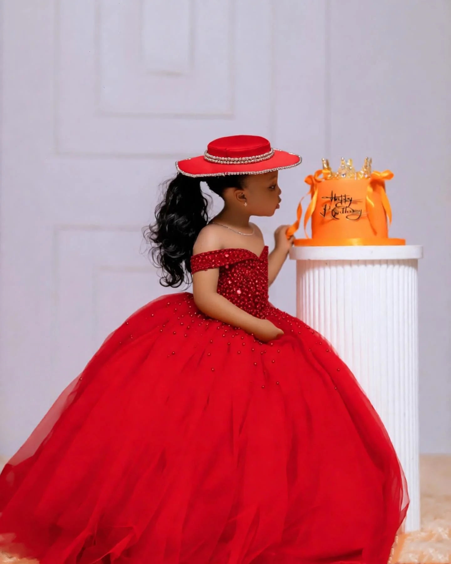 Orange Tulle Girls Birthday Party Dresses Customized Ball Gown Crystal Flower Girl Dresses for Wedding Baby Girls Pageant Dress