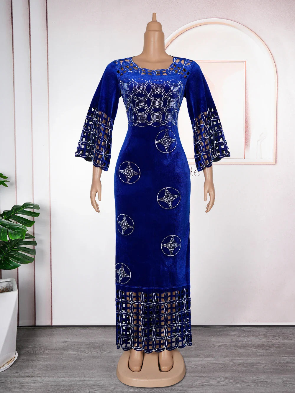 SHOWLU FASHION STORE women's dashiki Ankara velvet maxi dress with vibrant African print, perfect for weddings and special occasions.