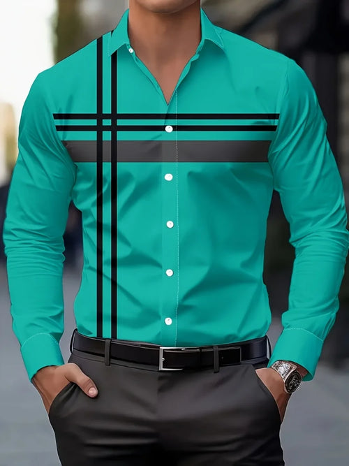 Men's checked long-sleeved casual button-up shirt with high-end striped design, fitted style, from Showlu Fashion Store.
