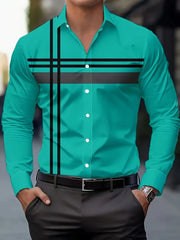 2025 Men's Checked Long-sleeved Shirt Casual Fitted Button Shirt High-end Striped Design Shirt Men's Fashionable Clothing Top