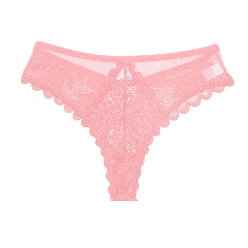 Sexy low-rise nylon lace G-string thong for women, featuring intricate lace details and minimal coverage for stylish lingerie.