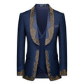Showlu men's beaded slim fit wedding suit, 3-piece groom tuxedo set with tailored jacket, vest, and matching trousers.