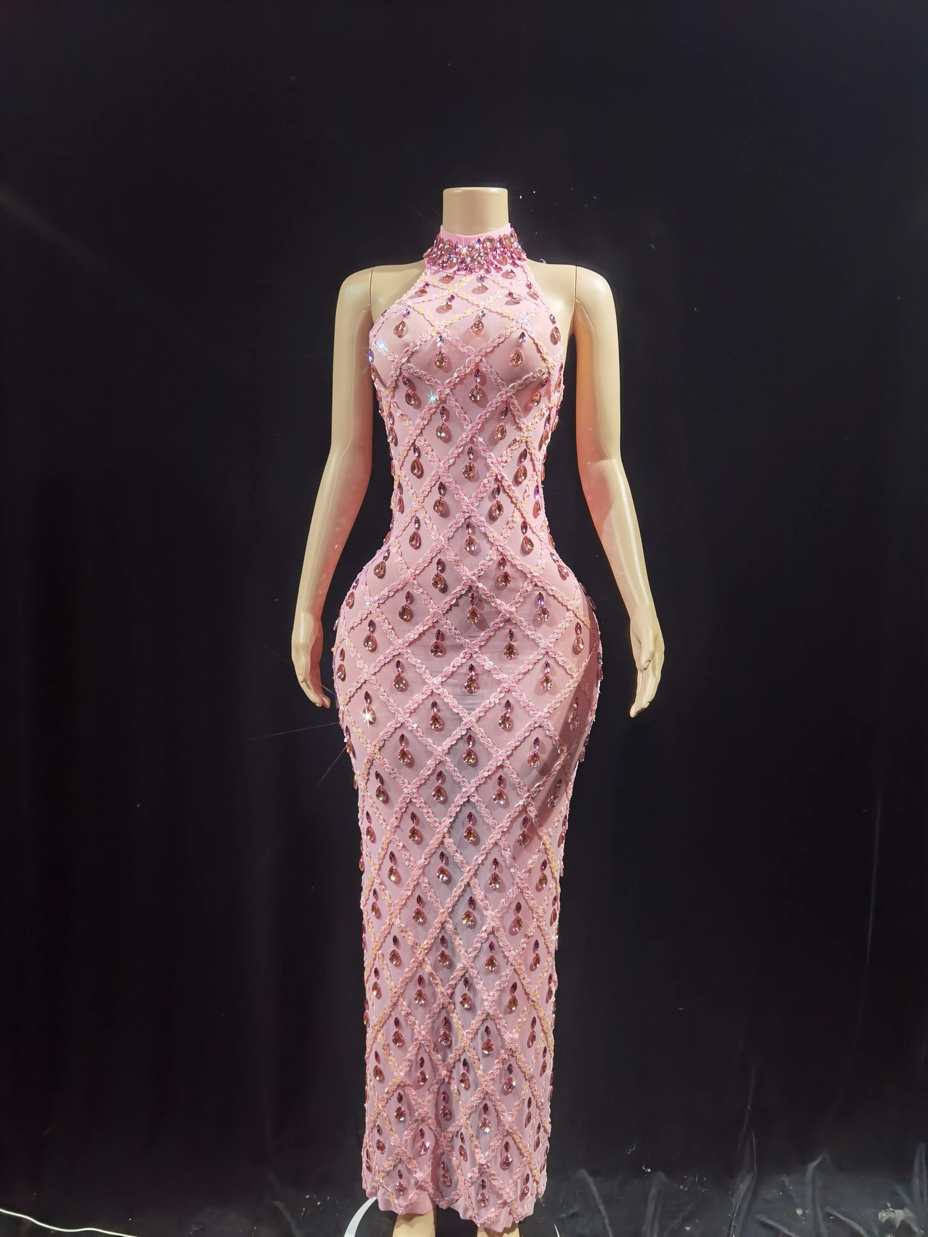 Sparkling sequin crystal long dress, ladies' evening dress, ball, birthday dress, sexy and transparent performance clothing