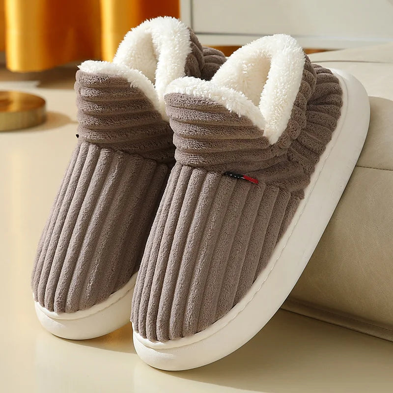 Shevalues winter men's slippers featuring short plush, cotton interior, fluffy fur, casual soft indoor shoes by Showlu Fashion Store