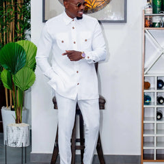 2025 New men's suit, white pocket, 2-piece set, luxury wedding casual suit, traditional African style of ethnic minorities