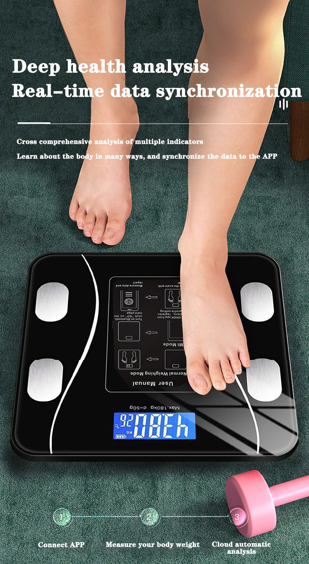 Showlu Smart Digital Body Weight Scale with glass surface, measuring up to 200kg for accurate bathroom weight tracking.