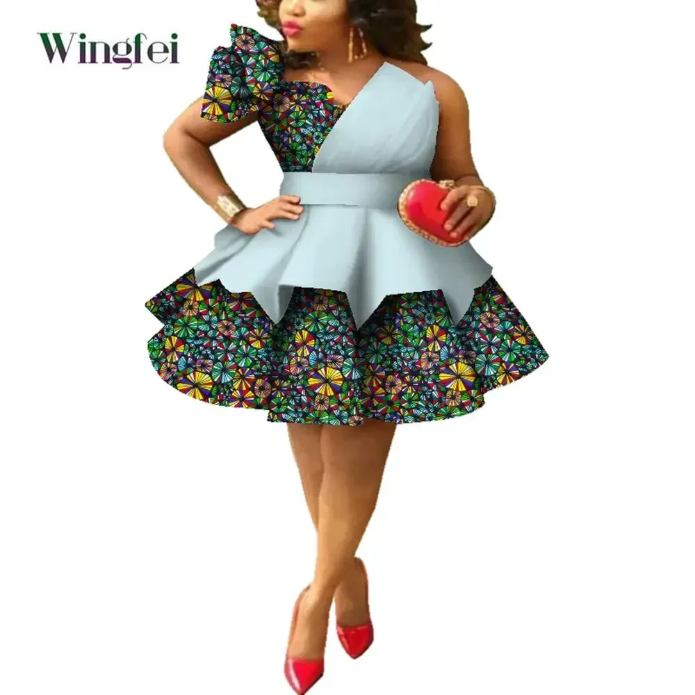 African Dresses for Women Ankara Print Strapless Multi-layer Dresses Dashiki Party Wedding Evening Dress African Clothing WY4213