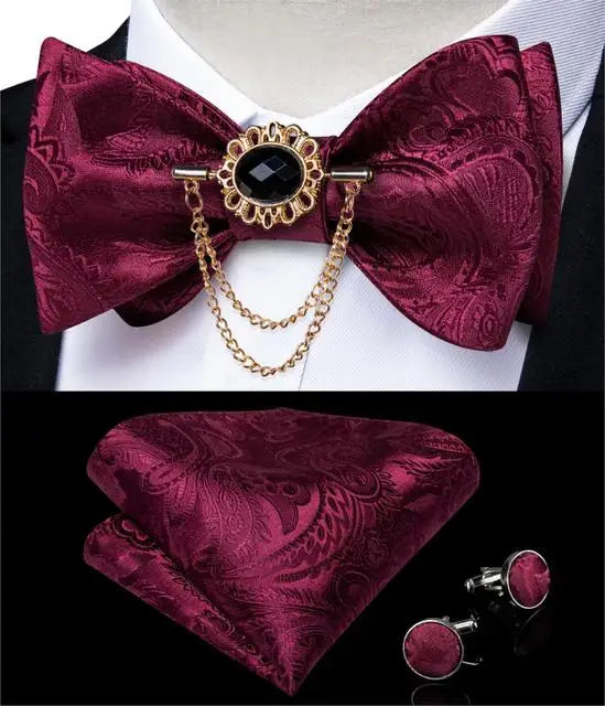 Pink solid bow tie set for men with pocket square and cufflinks, ideal for weddings, by Showlu Fashion Store.