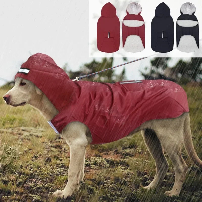Reflective hooded waterproof dog raincoat from Showlu Fashion Store, suitable for all dog sizes, with a protective and stylish design.