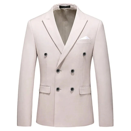2025 Fashion New Men's Casual Boutique Business Solid Color Double Breasted Suit Jacket Blazers Coat