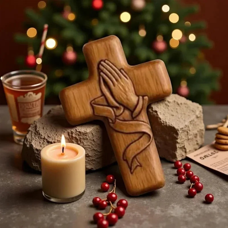 Portable wooden prayer cross from Showlu Fashion Store, featuring a quiet, inspiring design suitable for gifting and faith decoration.
