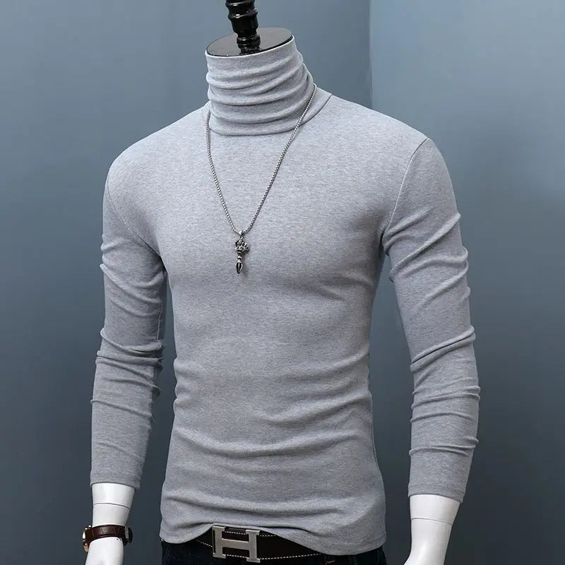 Dark red men's turtleneck long sleeve shirt by Showlu Fashion, casual autumn winter top, plus size, stretchy and comfortable.