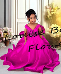 Red Flower Girl Dresses For Wedding Satin Beaded With Bow Floor Length Kids Birthday Party First Communion Ball Gown Customized