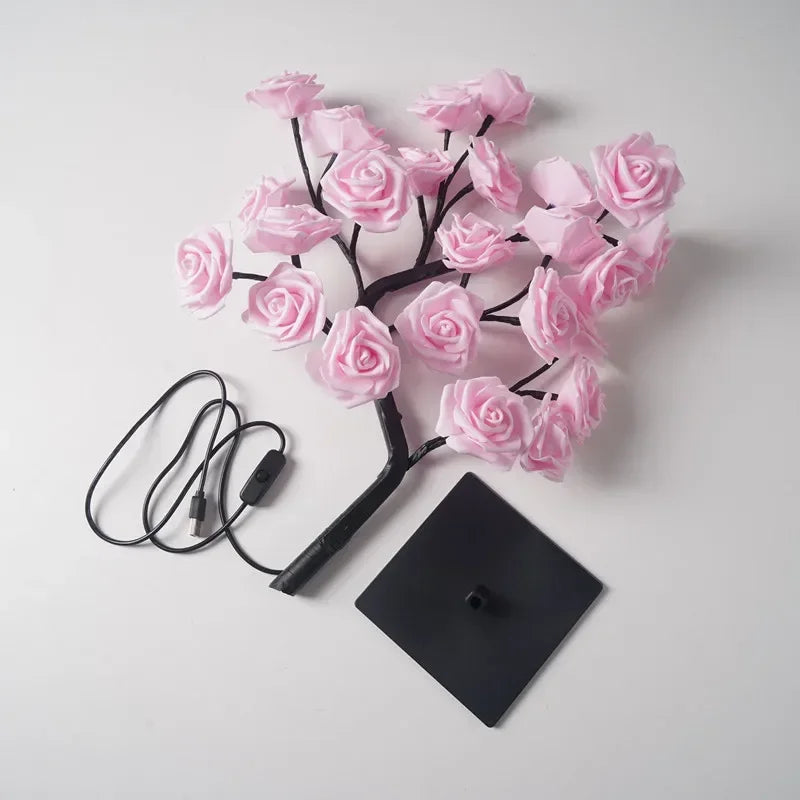 Showlu Smart General Rose LED Tree Lamp with 3D flower design, USB-powered decorative light for home or desk decor.