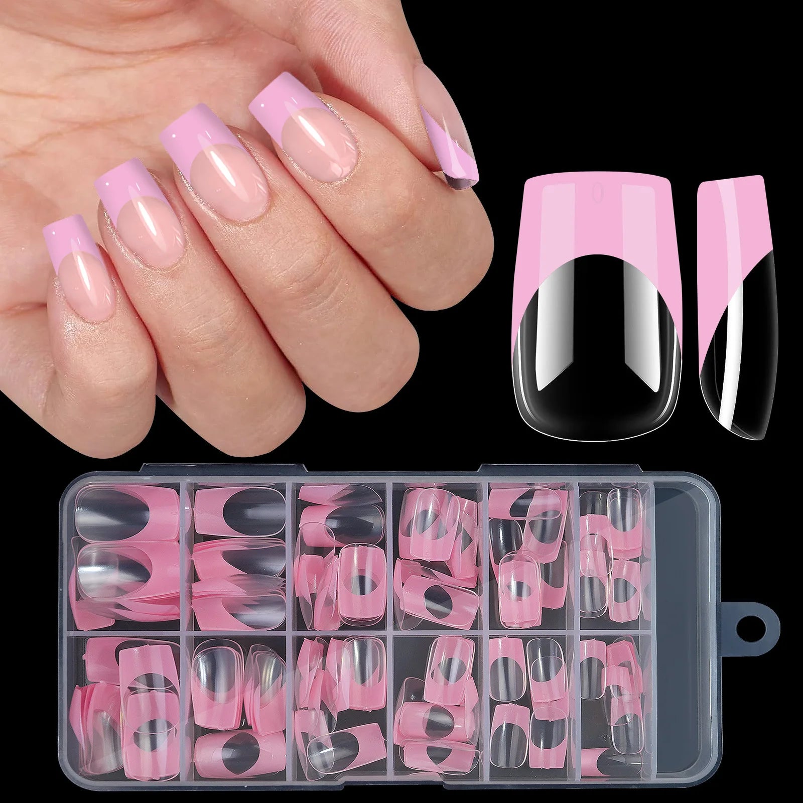 120pcs acrylic French false nails set by Showlu Fashion Store featuring medium-length square full cover nail tips in mixed sizes