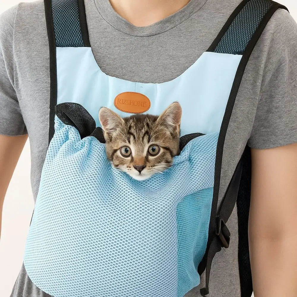 Showlu Portable Pet Travel Backpack with breathable polyester fabric, designed for comfortable dog carrying during travel.