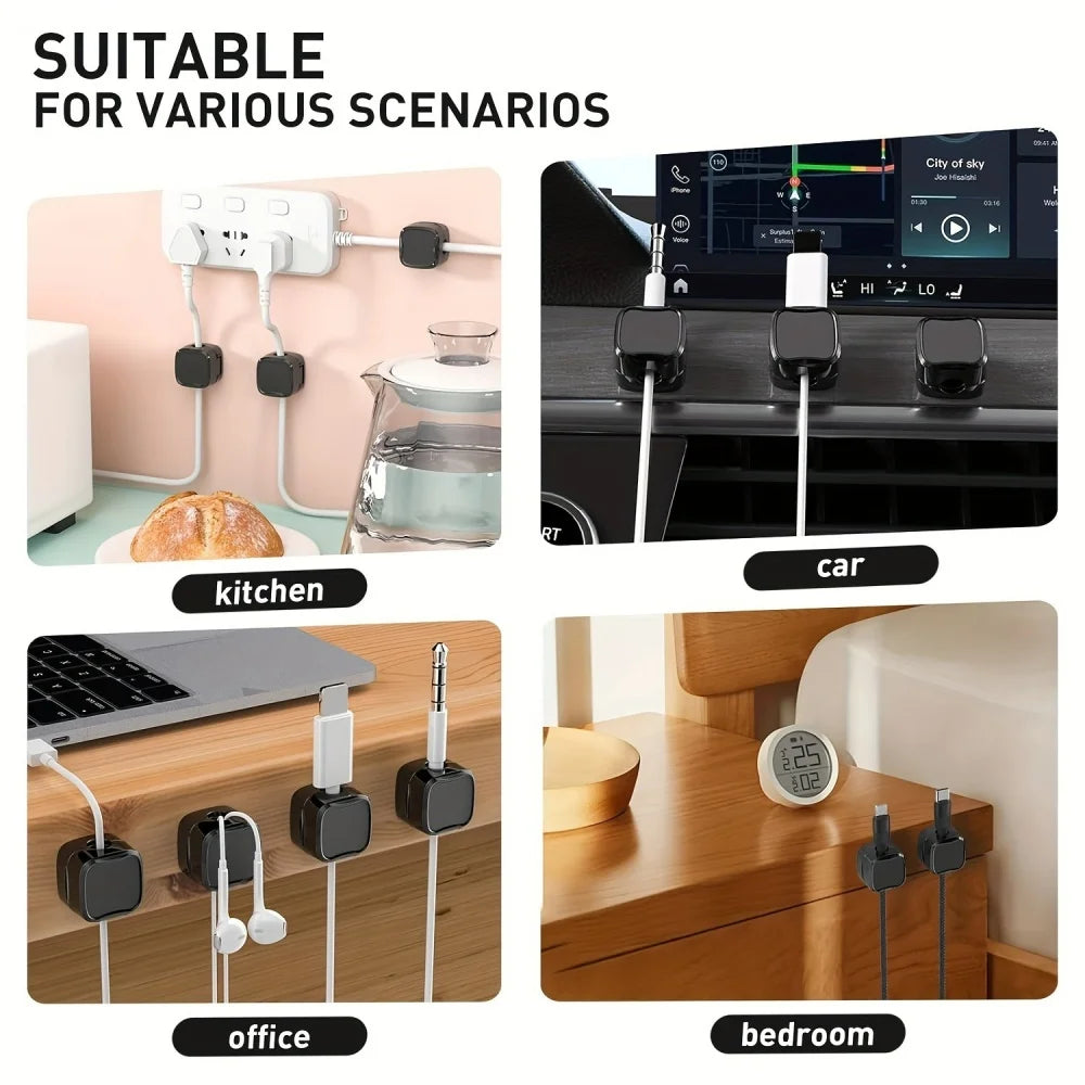 Showlu Smart General magnetic cable clips organizer holding charging cables and wires on a desk for neat, clutter-free workspace.