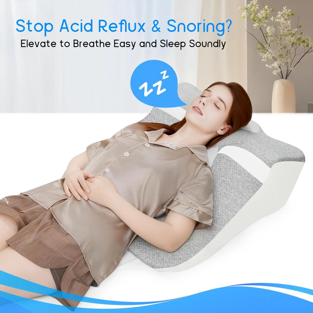 Showlu Memory Foam Bed Wedge Pillow for acid reflux and reading, featuring a supportive design with a soft fabric cover.