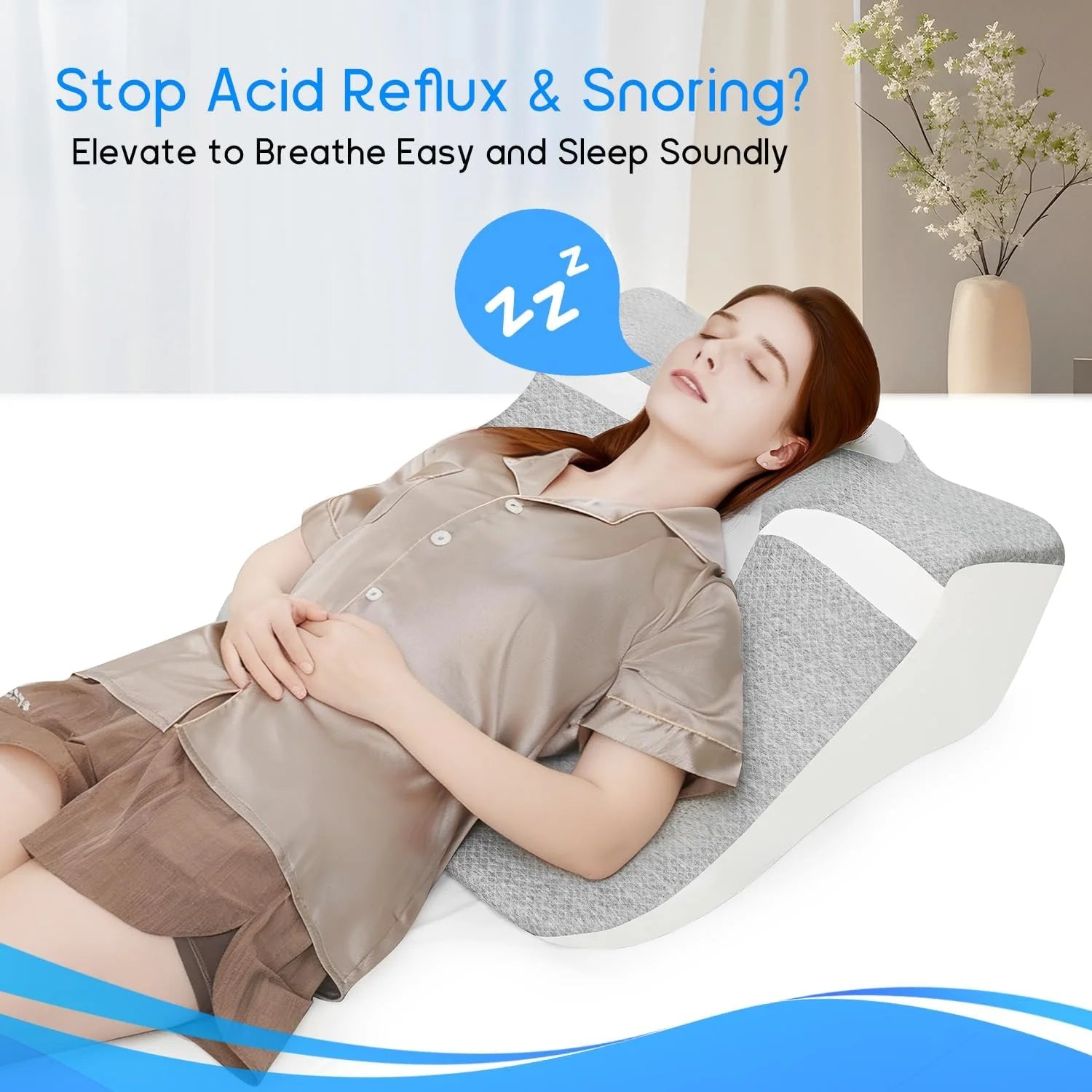 Showlu Memory Foam Bed Wedge Pillow for acid reflux and reading, featuring a supportive design with a soft fabric cover.