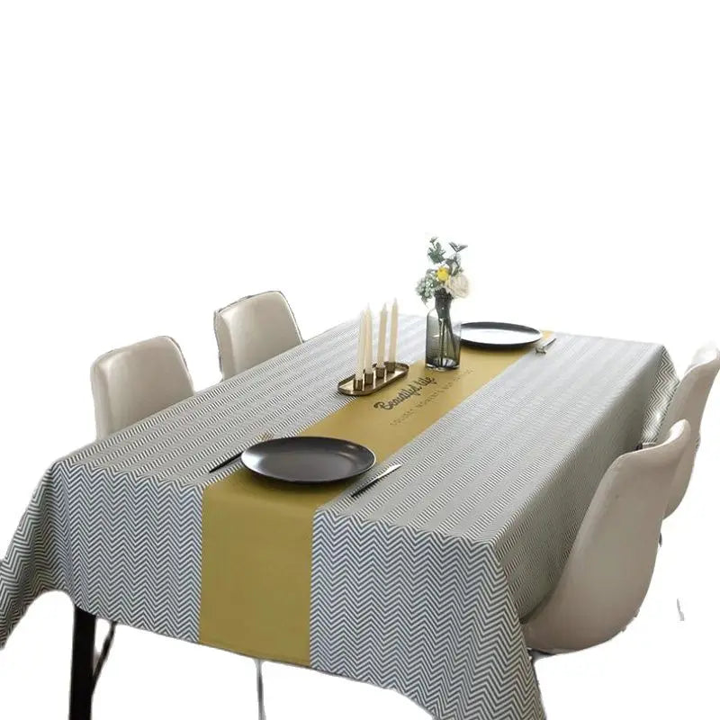 Showlu Fashion Store Nordic Simplicity rectangular tablecloth on dining table, perfect for parties and table decoration.