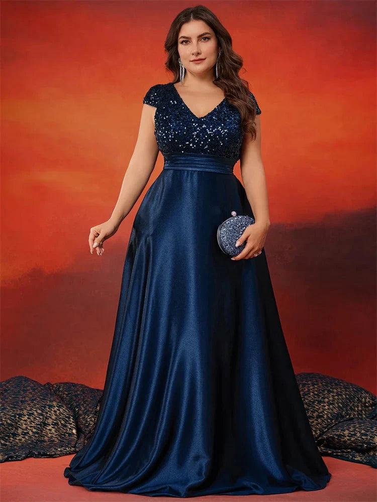Green sequin V-neck evening dress by Lucy in Love featuring an elegant A-line silhouette, perfect for formal occasions.