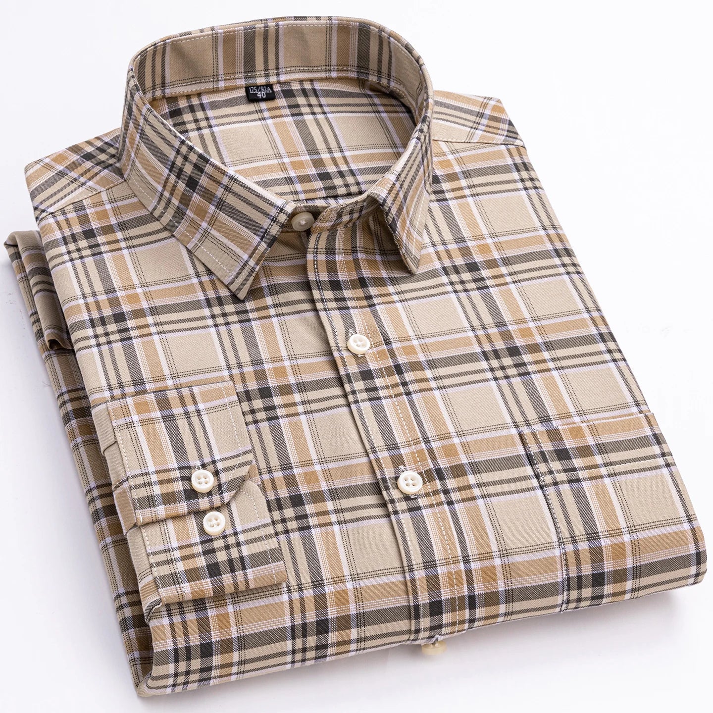 Men's long sleeve plaid Oxford shirt in 100% pure cotton, regular fit, soft formal dress shirt in 6XL or 7XL size