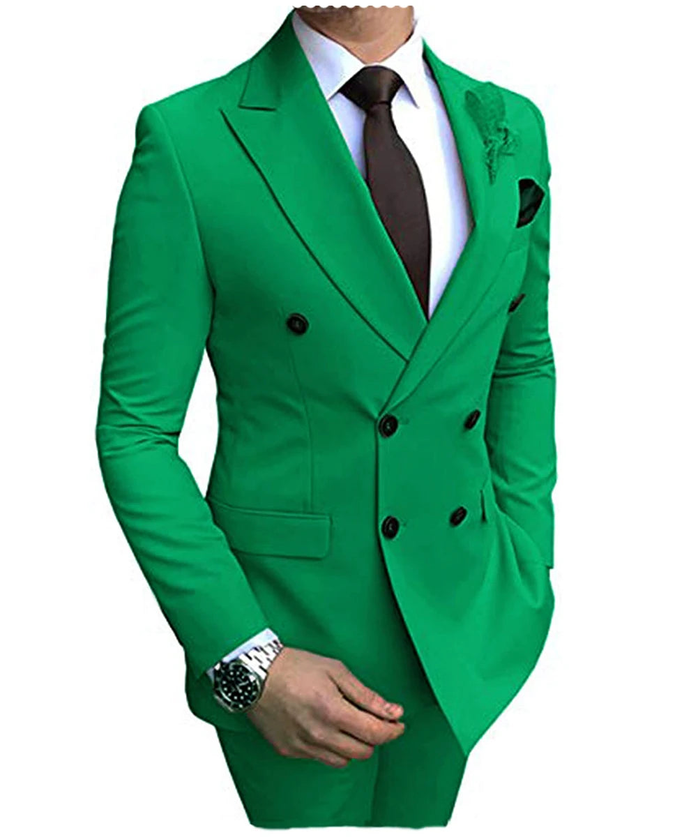 Beige men's 2024 suit by Showlu Fashion, two-piece slim fit tuxedo with double-breasted blazer and matching pants, casual wedding style