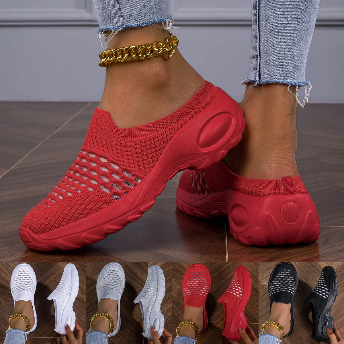 Breathable lightweight women's mesh slip-on sneakers by SHOWLU FASHION STORE, showcasing comfortable flats with a sleek design