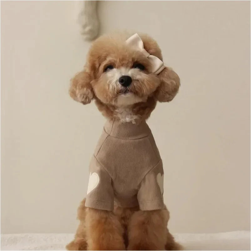 Showlu Fashion Love Bear Dog Hoodie, warm winter pet base shirt with cute bear design for small dogs, cozy and stylish.