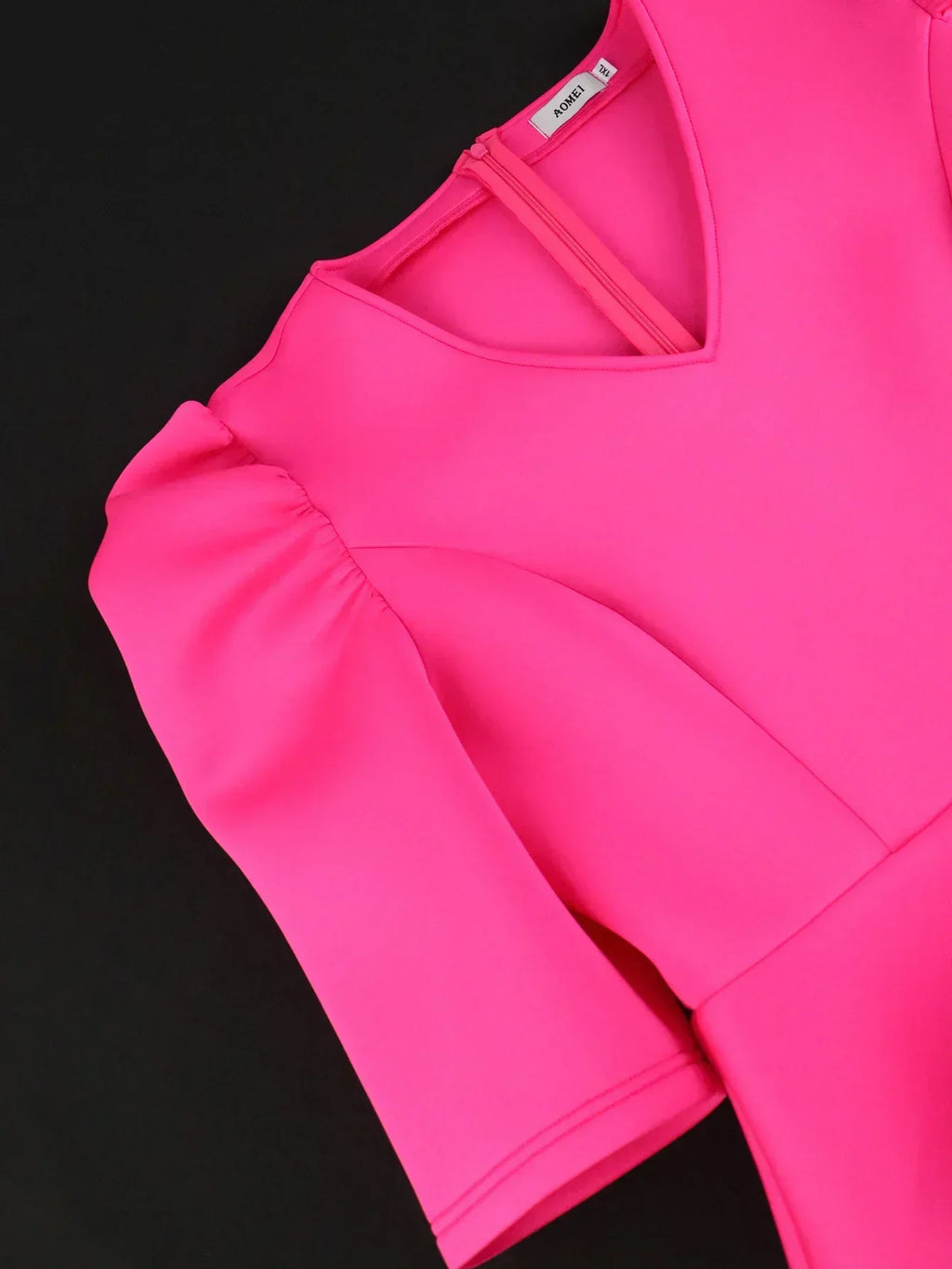 Elegant women's church dress by Showlu Smart General featuring ruffles, peplum waist, V-neck, sheath style for formal occasions.