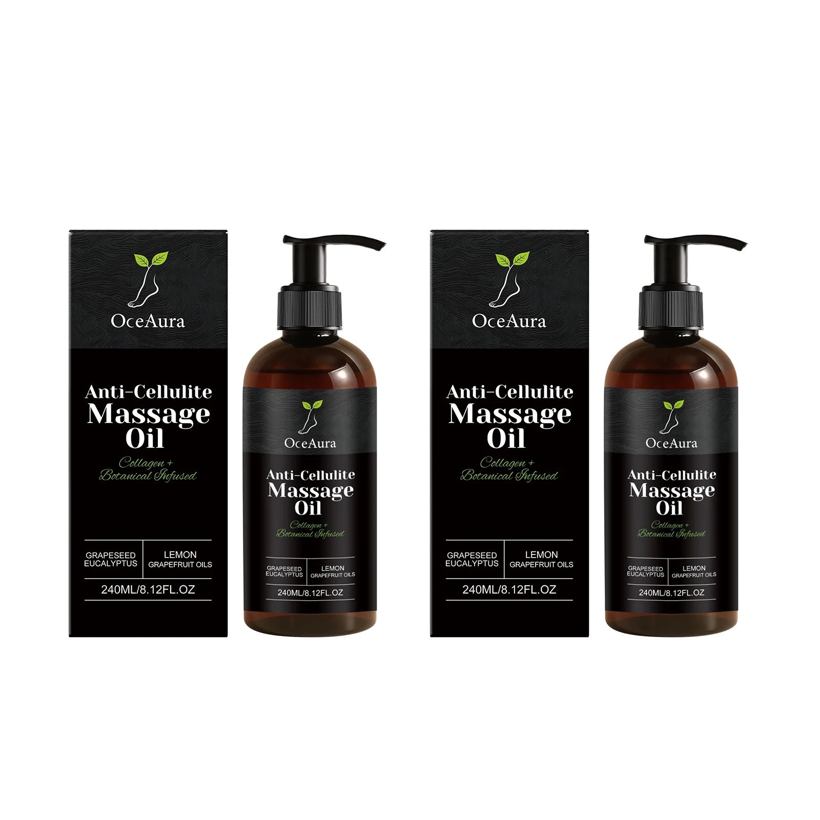 OceAura Collagen Anti-Cellulite Massage Oil by Showlu Fashion Store, showing a sleek bottle with massage oil for firming and nourishing skin.