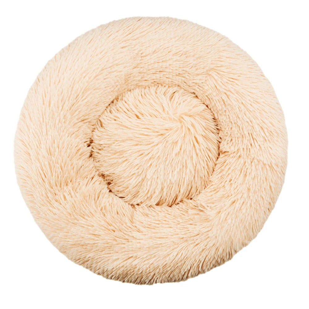 Showlu round plush pet bed for large dogs, soft and warm dog house with cozy cushioning and a plush exterior.