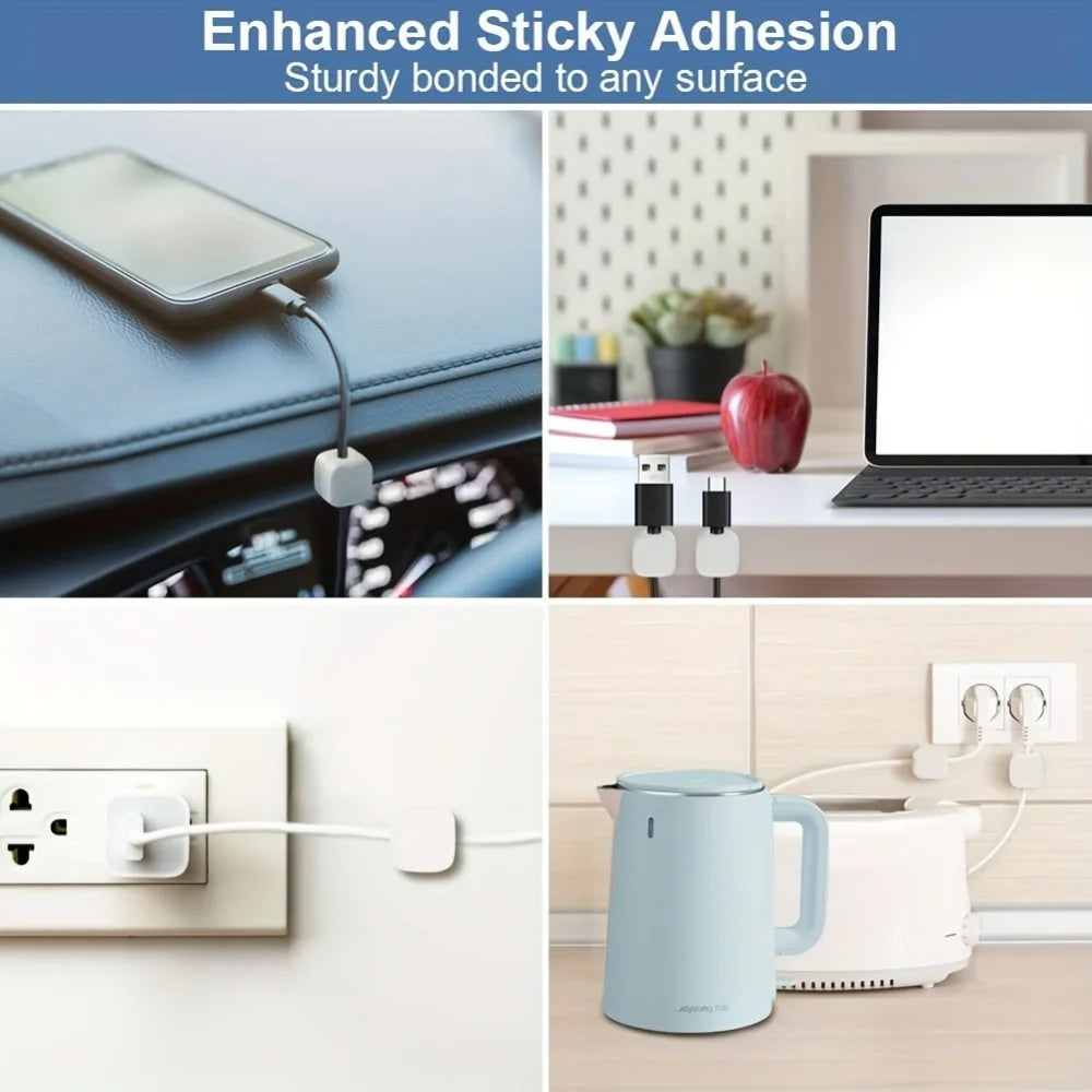 Showlu Smart Magnetic Cable Clips Organizer holding charging cables on a desk for tidy wire management.