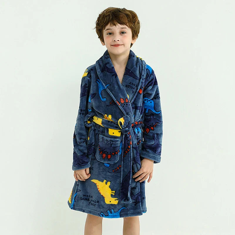 Childdkivy Kids flannel pajamas robe by SHOWLU FASHION STORE, soft cartoon bathrobe for children aged 4 to 16, cozy and comfortable.