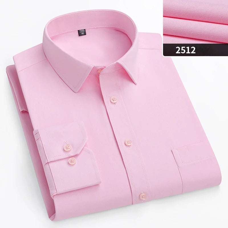 Plus size men's slim fit formal full shirt with double collar, long sleeves, solid plain design, ideal for office or business wear.