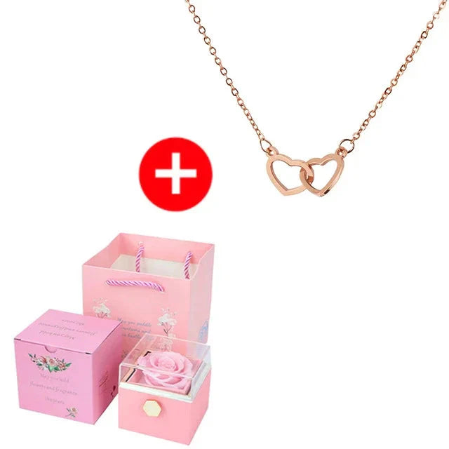 SHOWLU FASHION STORE JMjermyn rotating eternal rose jewelry box with wedding necklace case, featuring a decorative floral design and compact storage.
