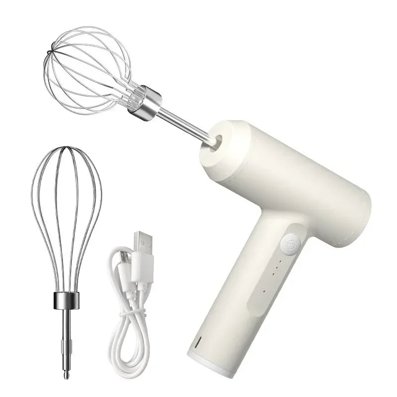 Showlu Smart General electric egg beater with stainless steel beaters for mixing eggs and batter in a kitchen setting.