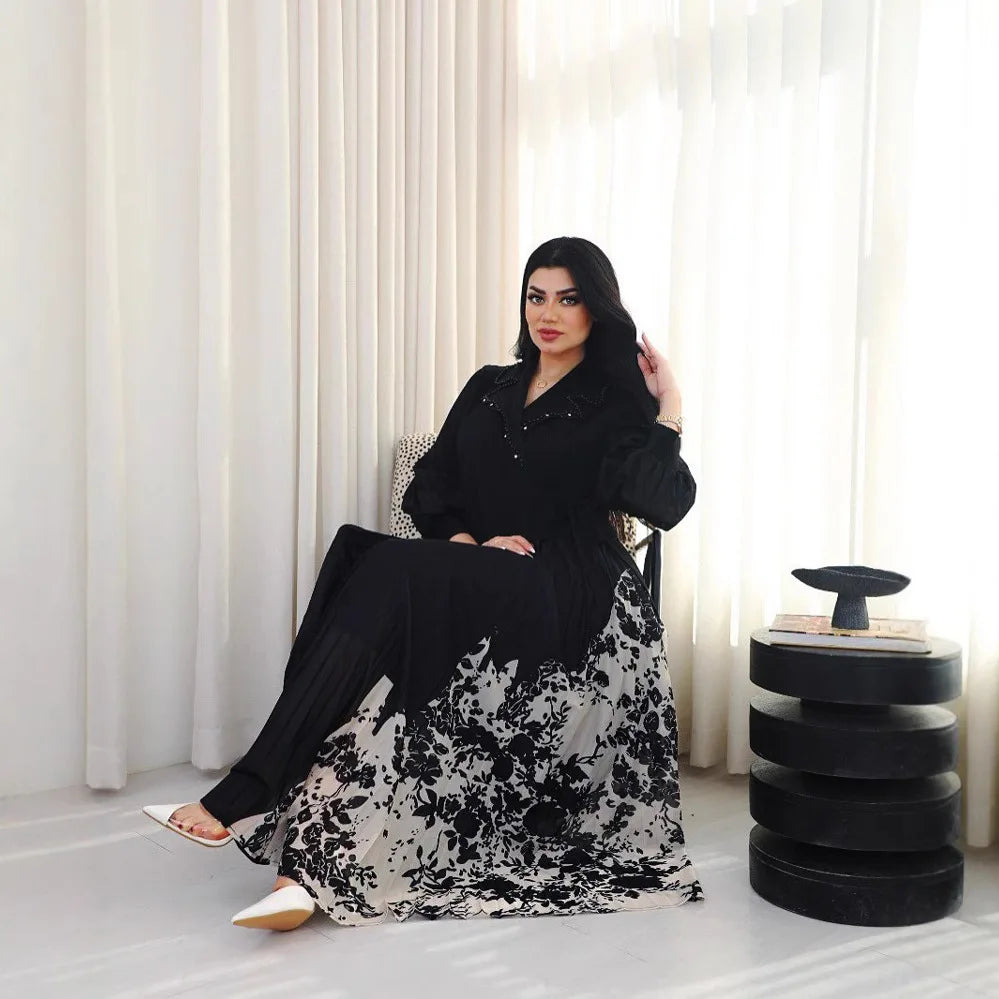 2025 Spring and Summer Vacation Two Pieces Miyake Pleated Printed Dress High-end Pleated Medium and Long Dress Women's Clothing