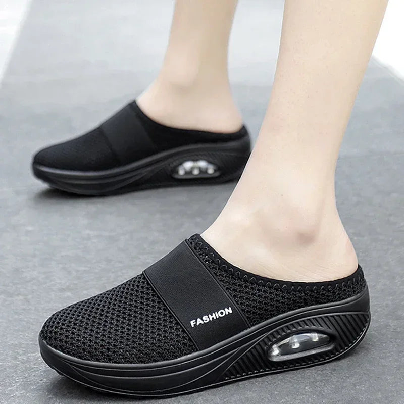 SHOWLU FASHION STORE women's orthopedic wedge sandals with anti-slip mesh casual slippers, featuring comfortable wedge heels and supportive design.