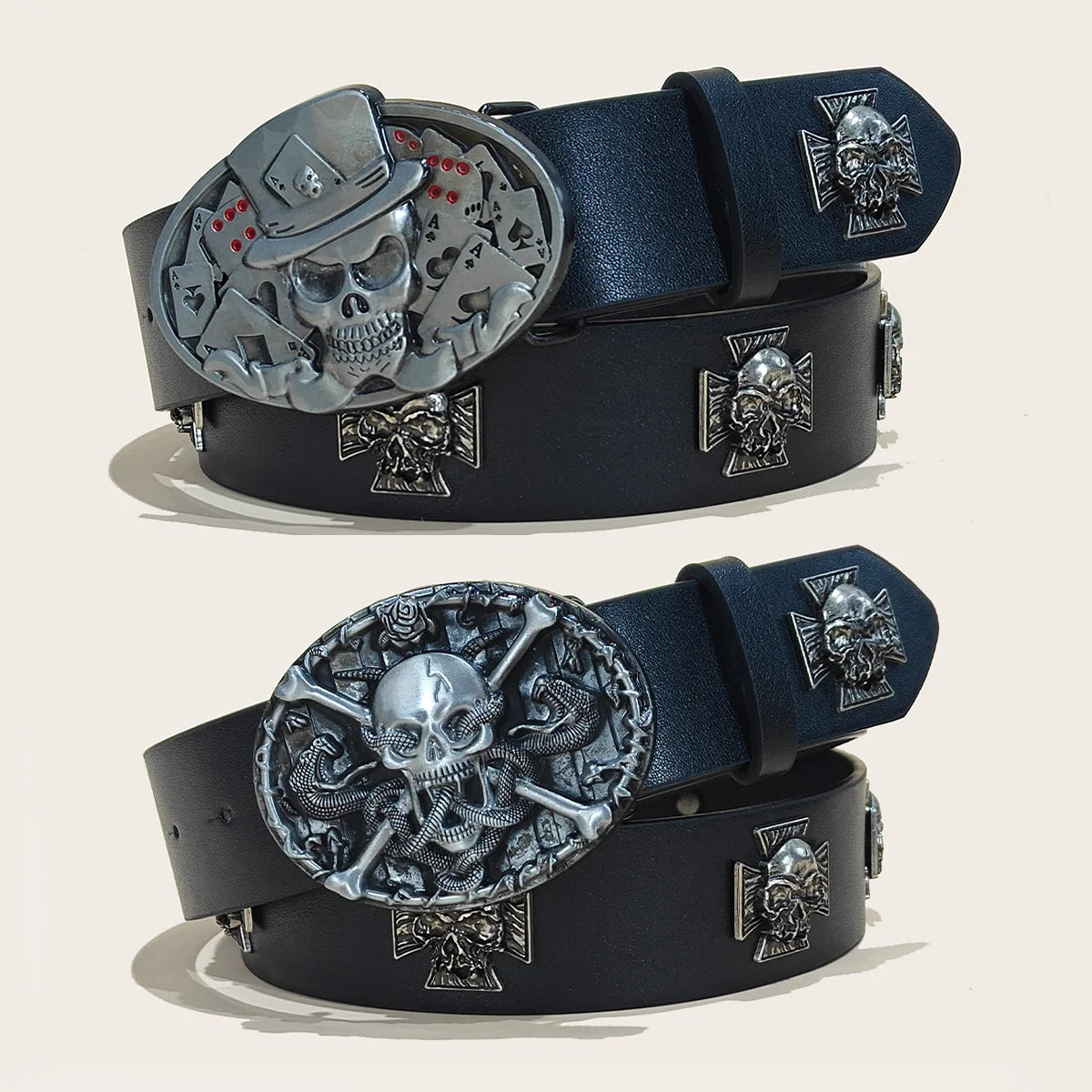 Punk men's bohemian style leather belt with personalized gothic design, suitable for jeans, dresses, and casual wear.