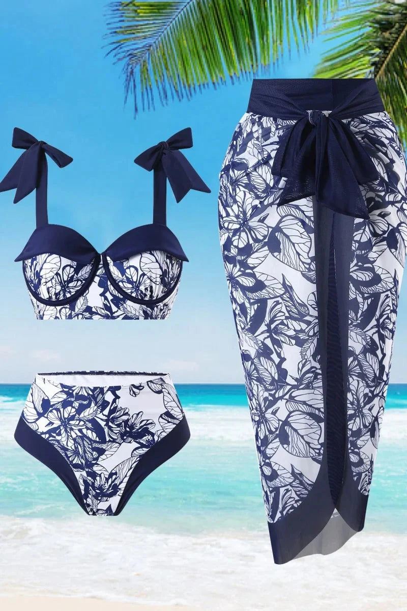 Plus size floral bikini set with high waist and matching cover-up, stylish swimwear designed for women by SHOWLU FASHION STORE