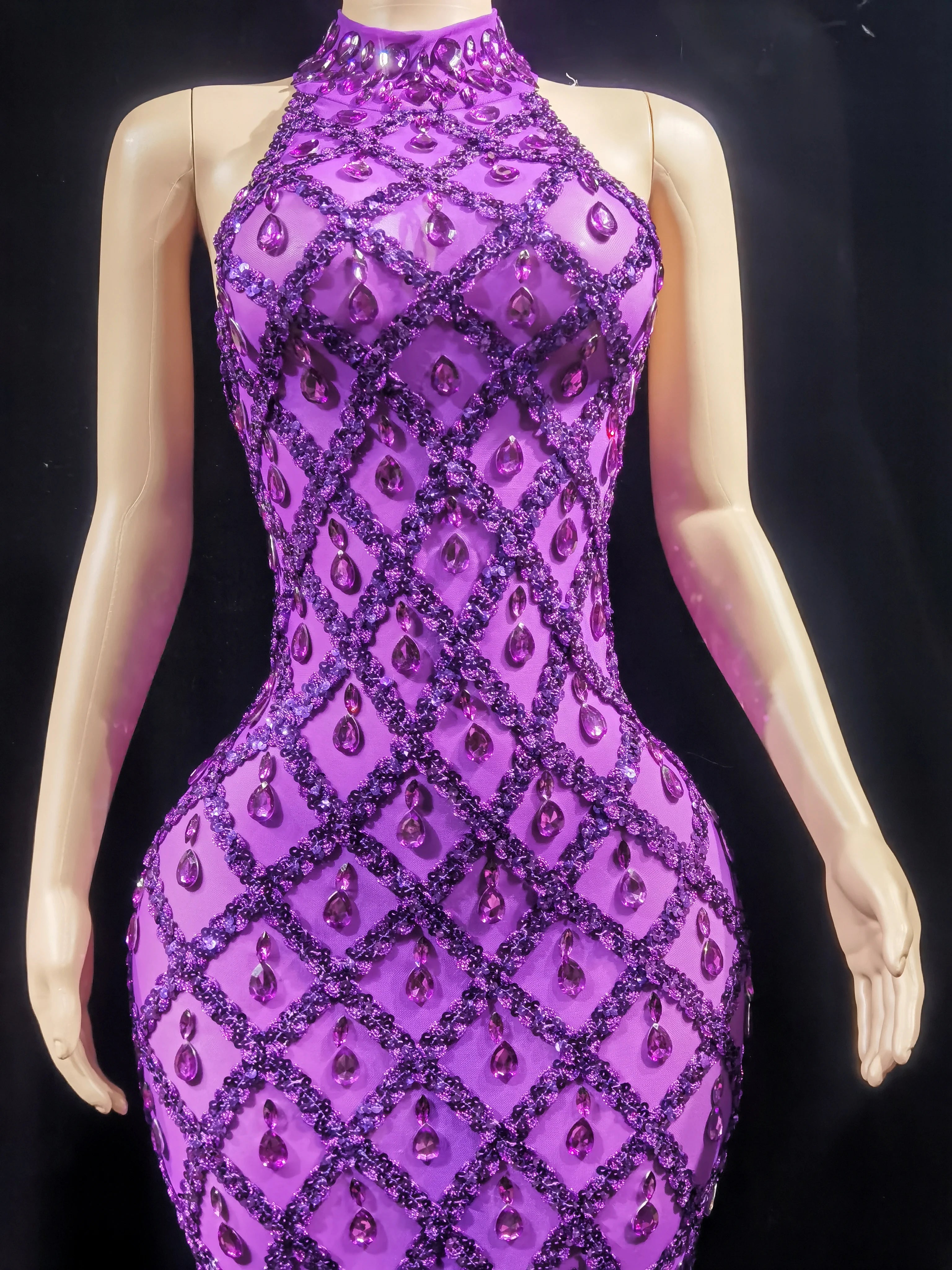 Sparkling sequin crystal long dress, ladies' evening dress, ball, birthday dress, sexy and transparent performance clothing
