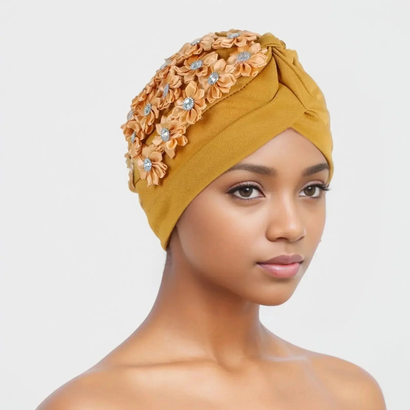 Showlu Fashion women's diamond pleated hijab turban cap, stylish chemo cap wrap with elegant design and comfortable fit