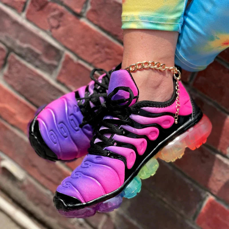 Unisex Captain Running Mesh Rainbow Sneakers with transparent soles and colorful rainbow design, stylish athletic shoes by SHOWLU FASHION STORE