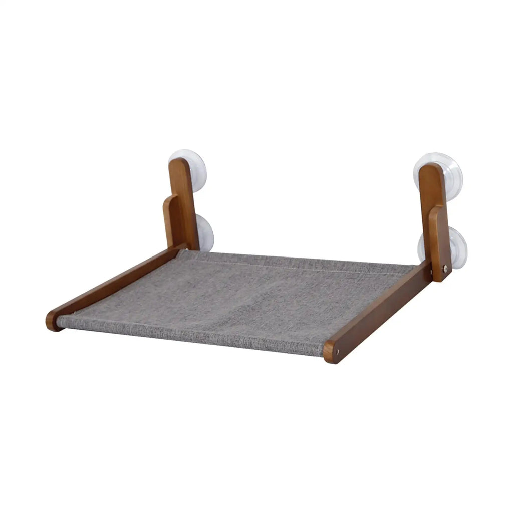 Showlu Fashion Serenable wooden cat window hammock with foldable sunbath perch, suitable for cozy outdoor sunbathing.